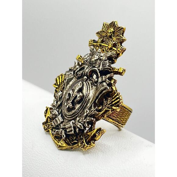 ART Arthur Pepper Signed Ring Shield Crest Gold And Silver Vintage Jewelry SZ 3 - Picture 4 of 4